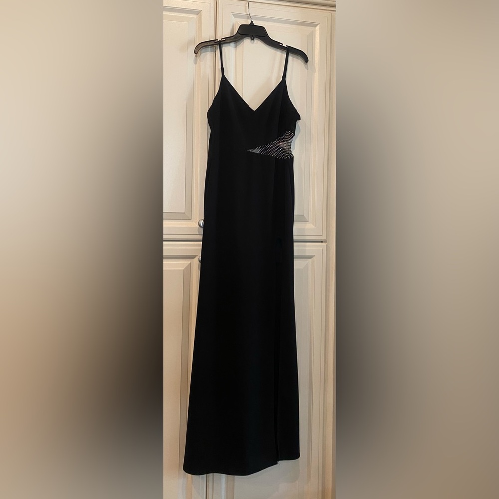Formal black dress with high slit